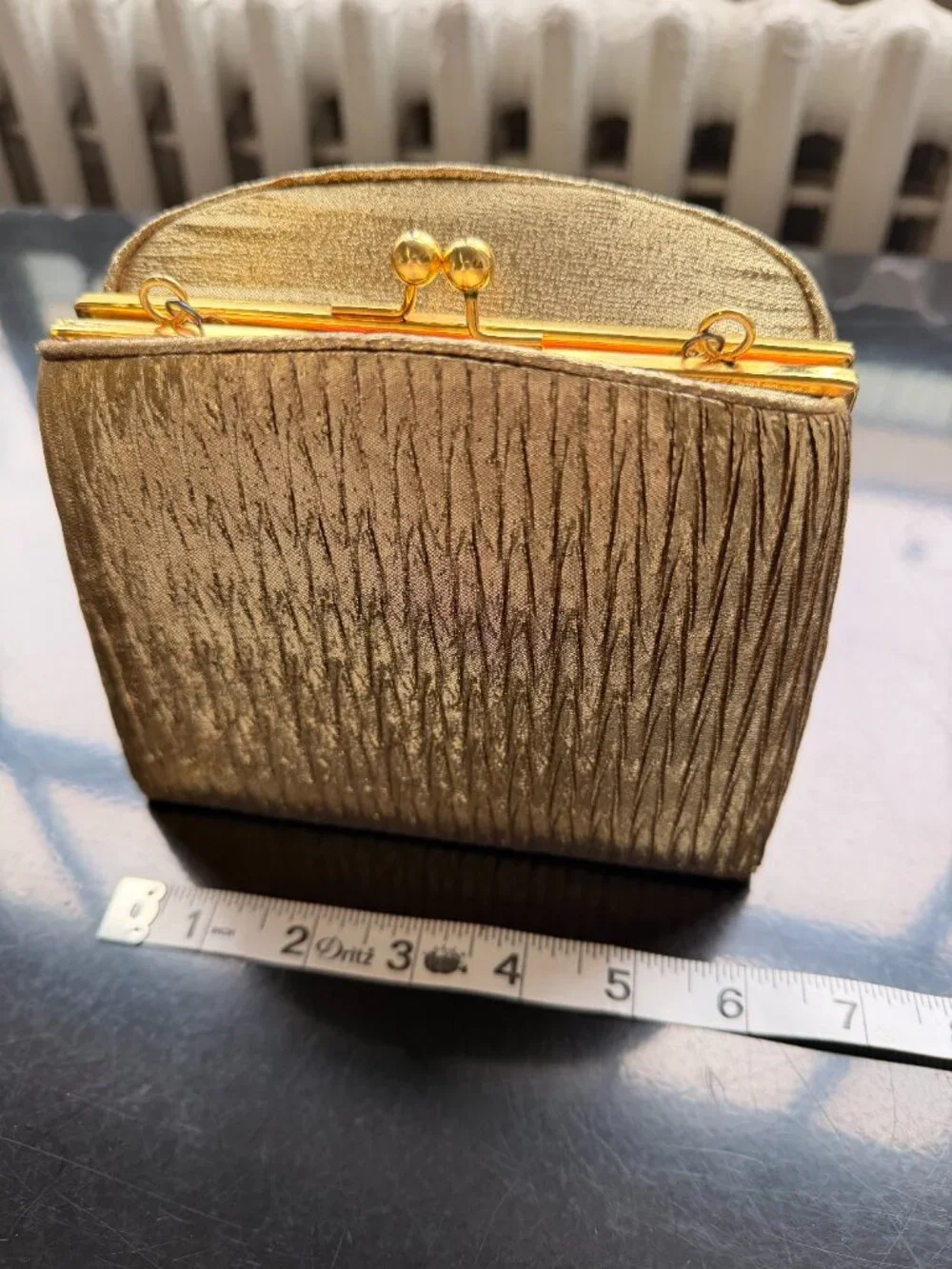Vintage Gold Lame Pocketbook Purse 6" w Chain 1980s Dynasty - Picture 7 of 9